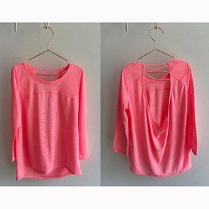 Zella Girl Pink Open Strappy Back Three-Quarter Sleeve Top